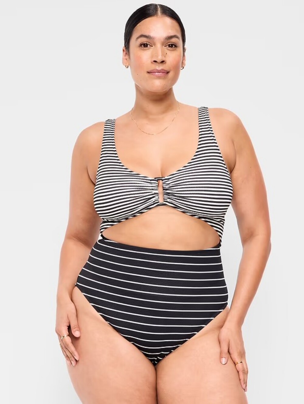 NWT Old Navy Textured Black White Striped Cut-Out One-Piece Swimsuit 3X